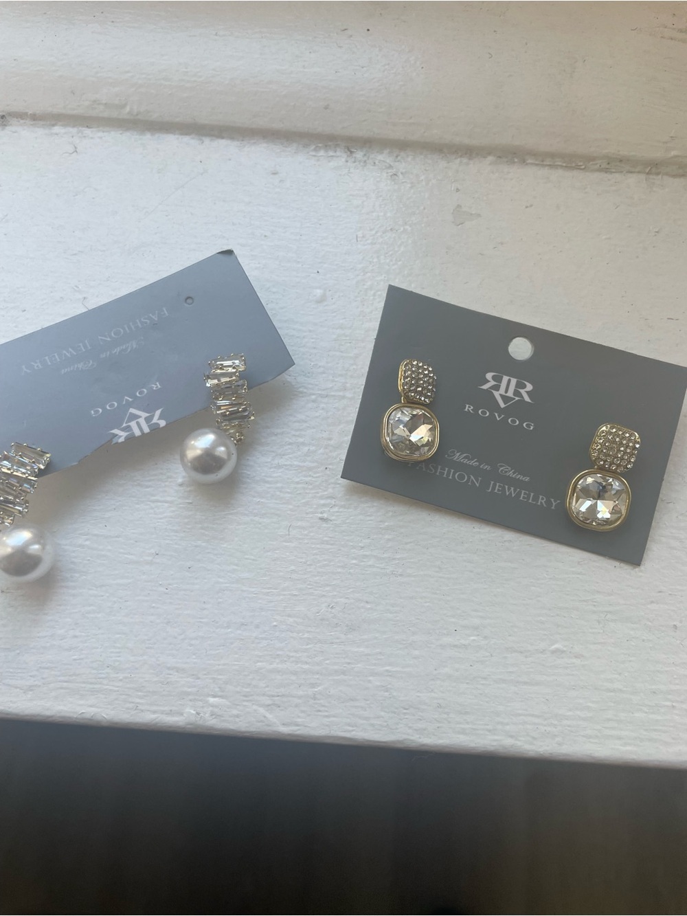 OVO Gold Pearl Drop and Crystal Stud Earring Set - Gold, Whiteu. Two new pairs.